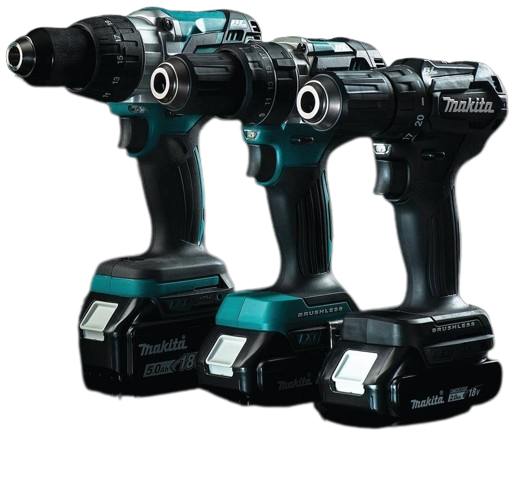 Het zwarte Makita gereedschap vergeleken met het blauwgroene Makita gereedschap