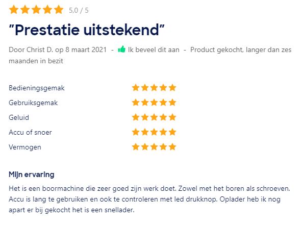 Positieve ervaring van een Parkside Performance gebruiker